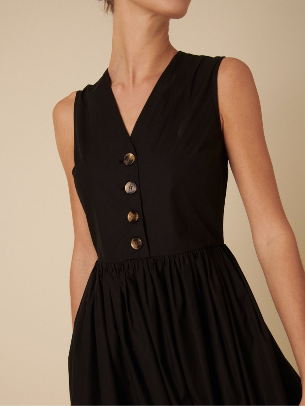 Nobody’s Child Black V neck Button Front Oak Midi Dress - Picture 2 of 4